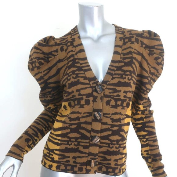 Ulla Johnson Sweaters - Ulla Johnson Rhea Puff Sleeve Cardigan Brown Tiger Intarsia Knit Size Small